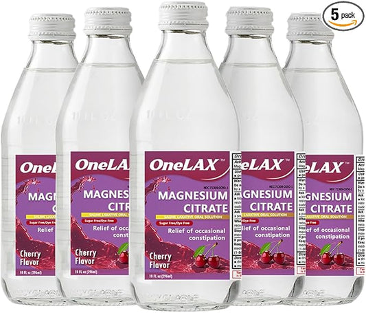 Magnesium Citrate, Cherry Flavour, 5PACK, 10fl.oz, Relief of Occasional Constipation, OneLAX by Akron pharma