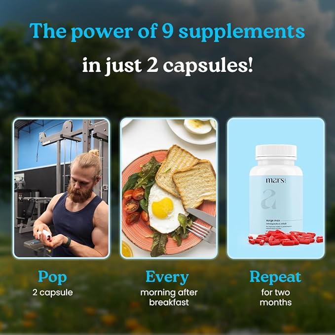 Mars Natural Surgemax Caps : Powered with Shilajit and Safed Musli | Natural Energy Booster | Strength,Stamina,Immunity - Pack of 1| 60 N