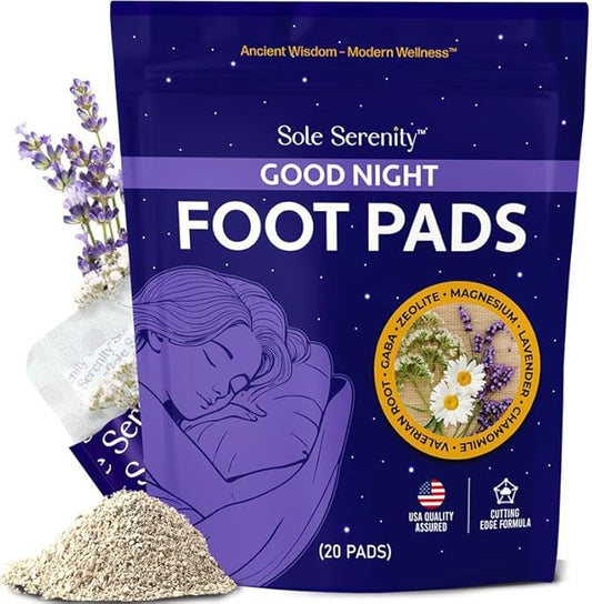 Zeolite Good Night Foot Pads with Magnesium Glycinate, Ashwagandha, Valerian Root, Lavender by Sole Serenity (2 Pack, Calm Sleep)