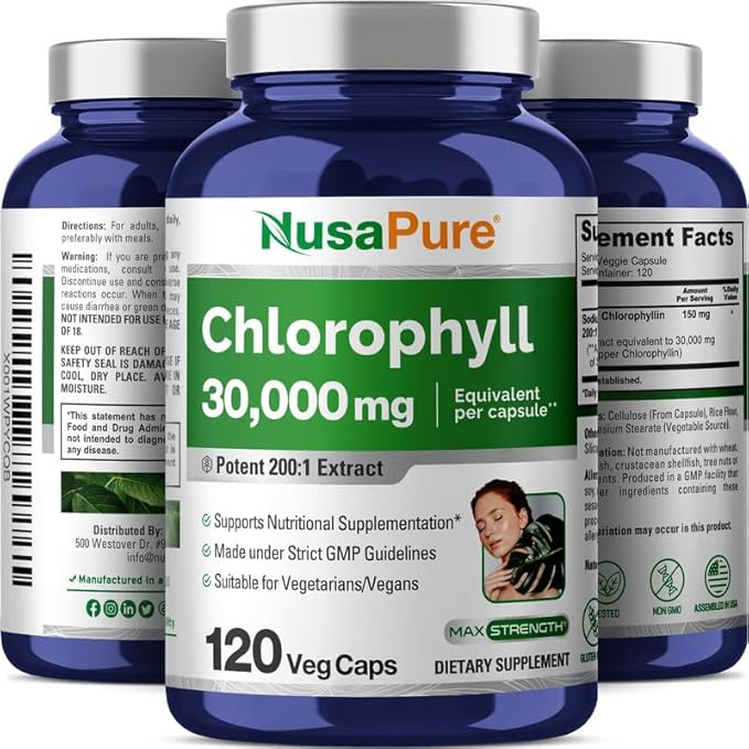 NusaPure Chlorophyll 30,000mg Equivalent per Capsule 120 Vegetarian Caps (Non-GMO, Vegan)