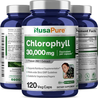 NusaPure Chlorophyll 30,000mg Equivalent per Capsule 120 Vegetarian Caps (Non-GMO, Vegan)