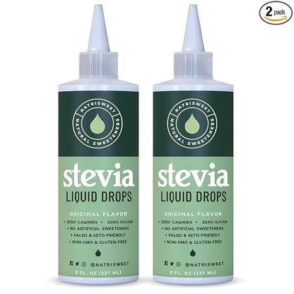Natrisweet Liquid Stevia Drops, 8oz 2pack, Pure Sweetener from Stevia Extract, Plant-Based Sugar Substitute, Zero Calorie Keto Sweetner, Mix Liquid Sugar into Drinks and Treats, Non-GMO