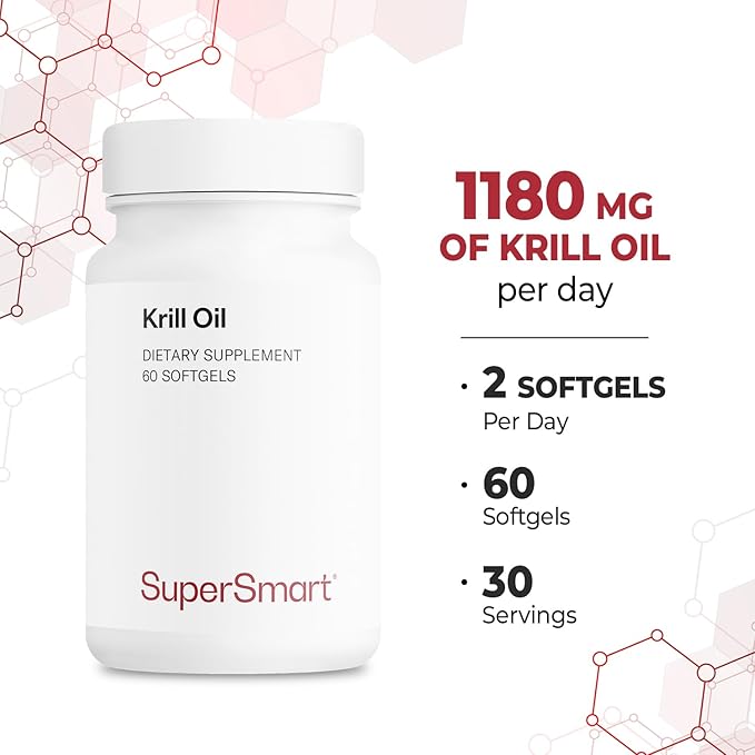 Supersmart - Krill Oil Supplement 1180mg per Day - Omega-3 (EPA & DHA) - Fatty Acids | Non-GMO & Gluten Free - 60 Softgels