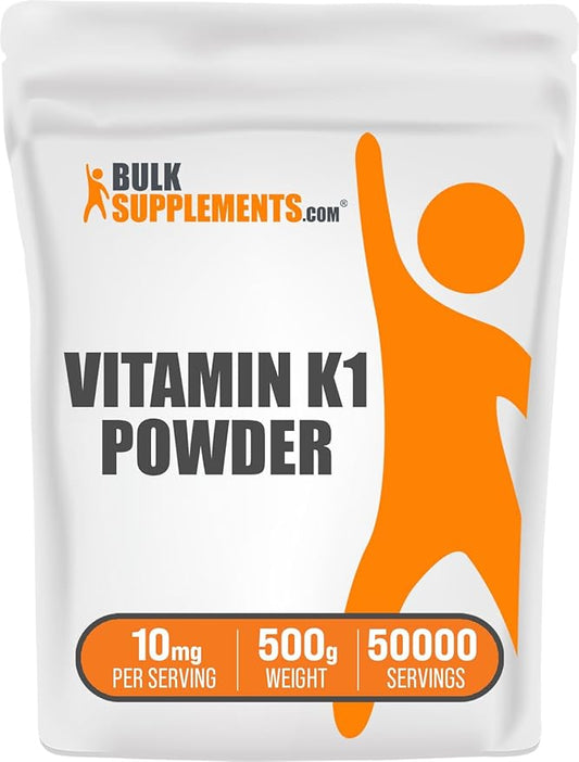 BulkSupplements.com Vitamin K1 Powder - 1%, Vitamin K Supplement, Vitamin K-1 100mcg - Gluten Free, 10mg per Serving, 500g (1.1 lbs) (Pack of 1)