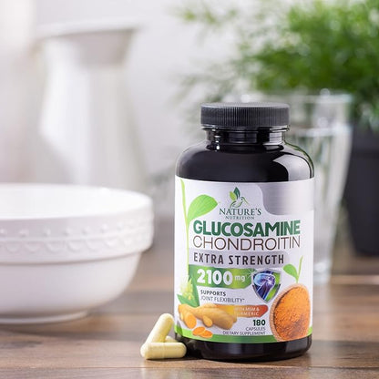 Glucosamine Chondroitin MSM 2100mg Complex - Joint Support Supplement Turmeric & Boswellia, Triple Strength Glucosamine Capsules - Support for Joint Mobility with Quercetin Bromelain - 180 Capsules