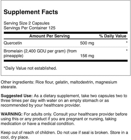 Swanson Quercetin & Bromelain- Supplement- Unique Natural Formula-(250 Capsules, 260/78mg Each)