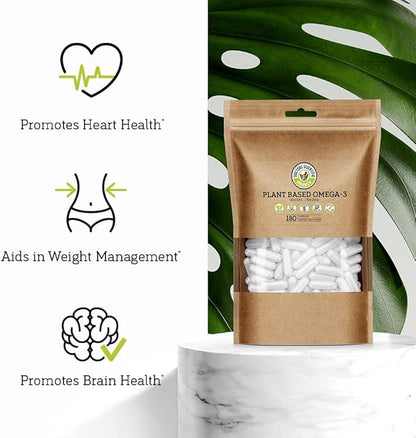DSO Vegan Omega 3 Algae Supplement - 180 Capsules - Plant Based Fish Oil Alternative - EPA & DHA Supplements - Algae Omega 3 Fatty Acids Supplement - Eco-Friendly Packaging - Made in The USA