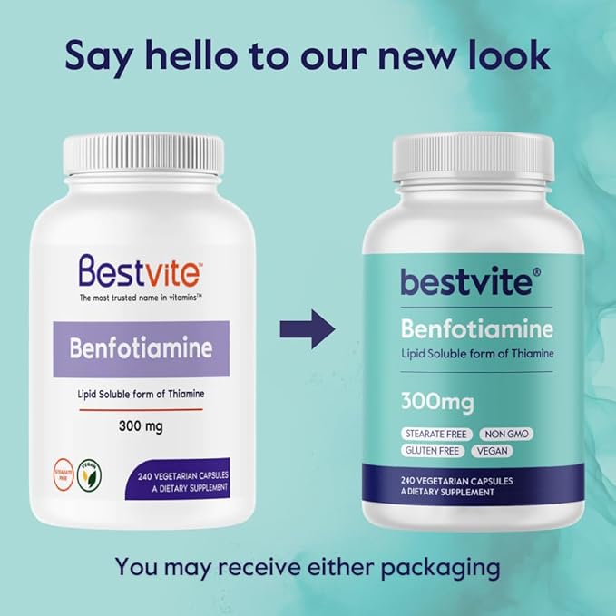 BESTVITE Benfotiamine 300mg (240 Vegetarian Capsules) No Stearates - No Silicon Dioxide - Vegan - Non GMO - Gluten Free
