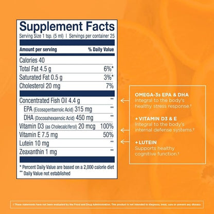 Wiley's Finest Cod Liver Oil - Orange Flavored Omega-3 Fish Oil Supplement - 765mg Omega-3s - 4.23 Oz (25 Servings)