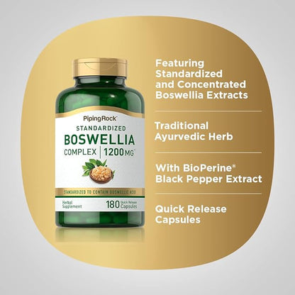 Piping Rock Boswellia Extract Capsules | 1200mg | 180 Count | Herbal Supplement | Standardized Complex | Non-GMO, Gluten Free