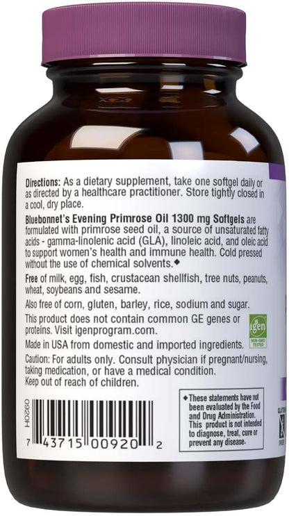 BlueBonnet Evening Primrose Oil Softgels, 1300 mg, 30 Count