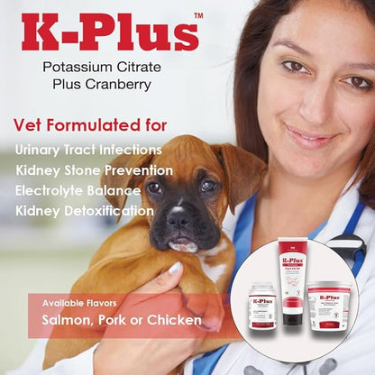 K-Plus Potassium Citrate Plus Cranberry Supplement for Dogs - UTI Remedy Chewable Tablets - Supports Bladder Health - For Every Dog Breed (100 Tabs)
