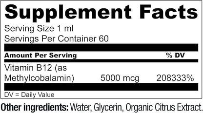 Vegan Vitamin B12 Sublingual Liquid Drops by Live Conscious- Methylcobalamin Max Strength B12 5000mcg Formula - Vegan B 12 Vitamin Support Energy, Promote Memory & Aid Immune System - 60 Serving