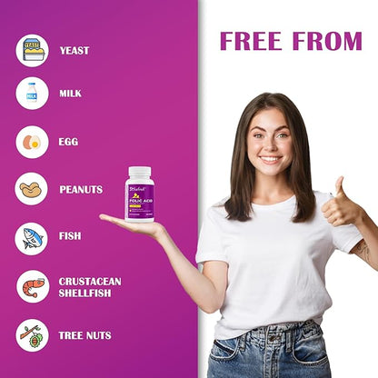 Safrel Folic Acid 1000 mcg (1 mg) - Vitamin B9-240 Tablets, Essential Prenatal and Postnatal Vitamin for Fetal Development, Red Blood Cell Production, Cell and Neural Development | Non-GMO, Vegan