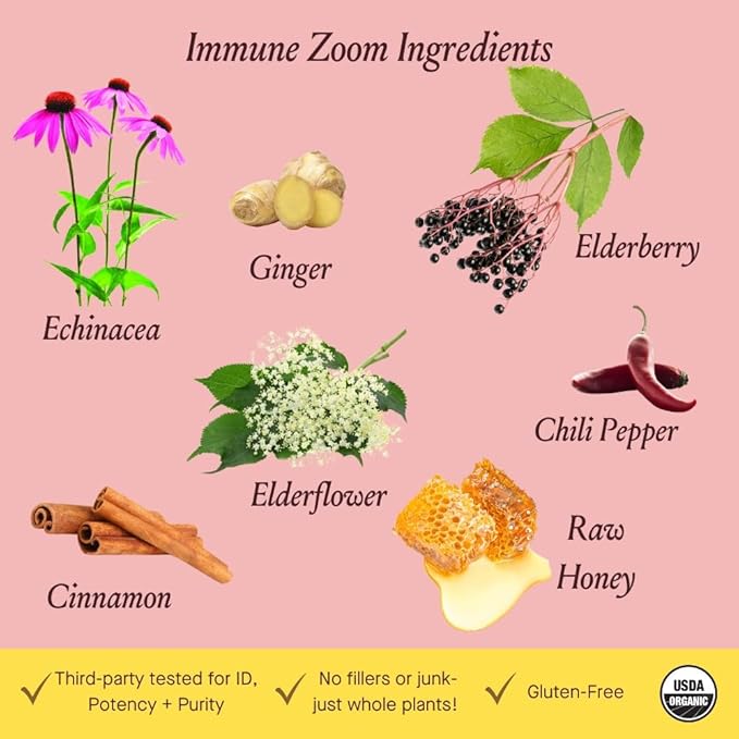 Urban Moonshine Immune Zoom - Stimulates Immune System* - Fast-Acting Immune Booster* with Echinacea, Elderberry & Raw Honey - Immune Support Supplement - Gluten Free Herbal Supplement* - 4.2 Fl Oz
