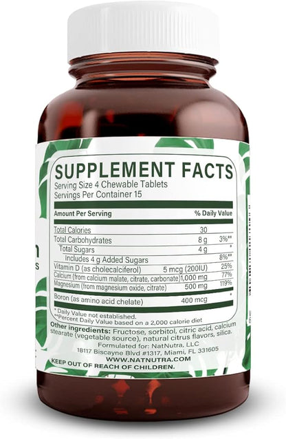 Natural Nutra Chewable Calcium Supplement for Bone Strength, Promotes Muscle Health, Helps Enhance Teeth Health, Support Nerve Health, and Cardiovascular Health, Improve Bone Strength, 60 Tablets
