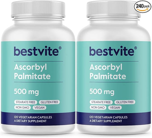 BESTVITE Ascorbyl Palmitate 500mg (240 Vegetarian Capsules) (2-Pack) - No Stearates - No Fillers - No Flow Agents