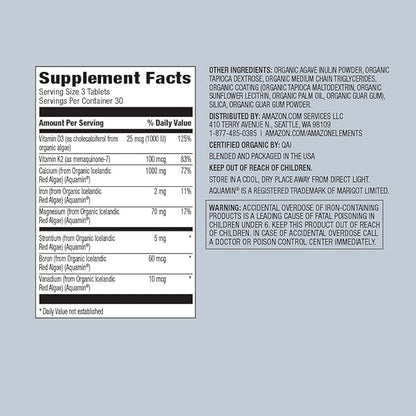 Amazon Elements - Organic Whole Food Calcium & Magnesium, Vegan, Gluten Free, 90 tablets
