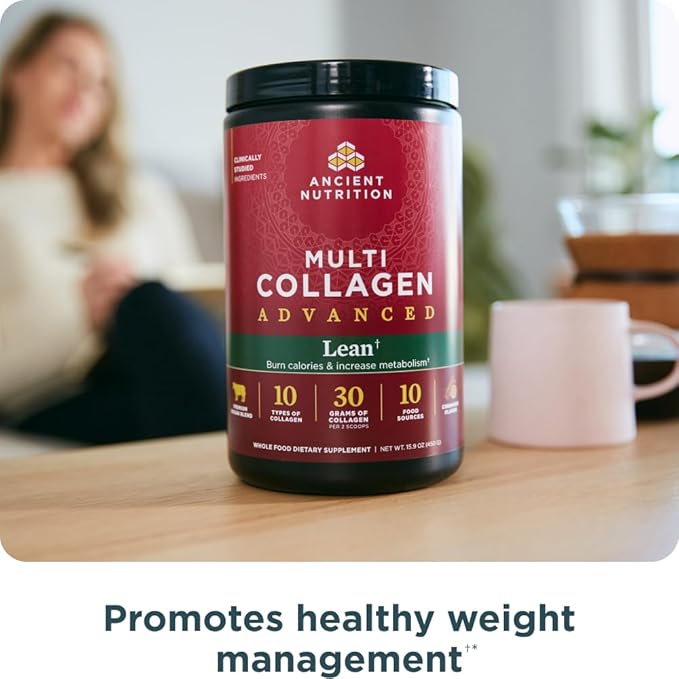 Ancient Nutrition Advanced Hydrolyzed Collagen Peptides Powder Protein Lean with Probiotics and Vitamin C, Cinnamon, for Women & Men, Supports Healthy Weight Management & Muscle Building, 25 Servings