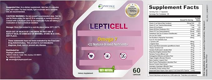 LeptiCell Advanced Wellness Supplement – Enhances Skin Elasticity, Supports Healthy Blood Pressure – with Damiana, Dong Quai, Omega-7s – Antioxidant-Rich Formula for Youthful Skin – 60 Capsules