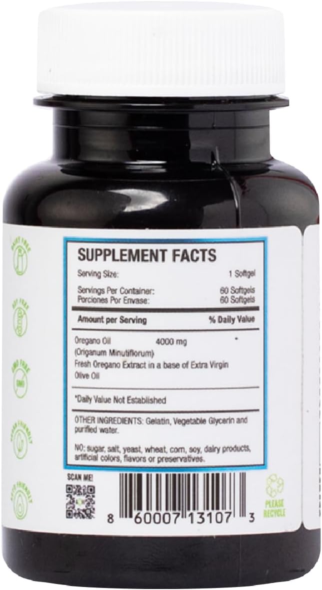 Oregano Oil, 60 Softgel – Immune and Intestinal Support Supplement for Healthy Digestive – Formulated with Extra Virgin Olive Oil – Plant Based, Vegan and Non-GMO