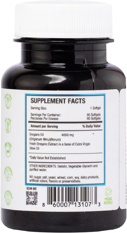 Oregano Oil, 60 Softgel – Immune and Intestinal Support Supplement for Healthy Digestive – Formulated with Extra Virgin Olive Oil – Plant Based, Vegan and Non-GMO