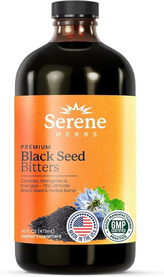 Black Seed Bitters Herbal Detox with Milk Thistle, Sea Moss, Dandelion, Ginger & Moringa – Supports Digestion, Energy, Liver & Skin – Vegan, Non-GMO – 16 oz