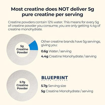 Blueprint Bryan Johnson Creatine Monohydrate Powder - Creatine Supplement for Muscle Builder & Recovery - Promotes Strength, Cognitive & Endurance Support (100 Servings)