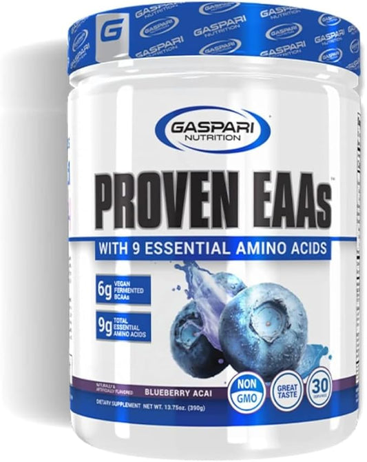 Gaspari Nutrition Proven EAAs, Vegan Fermented EAAs, Enhances Recovery & Replenishes Electrolytes, Non GMO (30 Servings, Blueberry Acai)