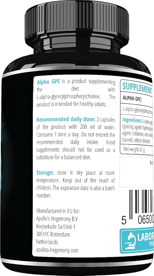 APOLLO'S HEGEMONY Alpha-GPC 600mg per Daily Dose - 90 Vegan Choline Capsules - 99% Choline Alfoscerate Dietary Supplement - Lipid Choline - Memory and Concentration Capsules