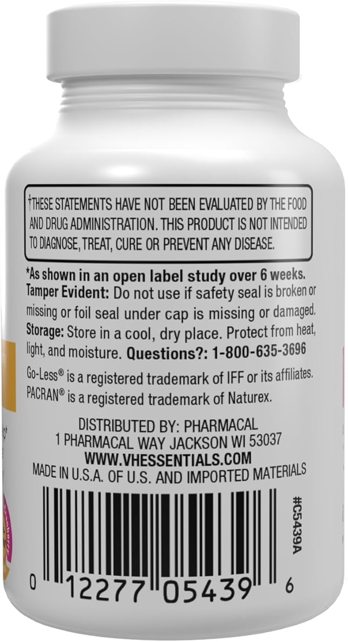 vH essentials Urinary Health & Bladder Control, Cranberry Extract, Prebiotics and Probiotics, 24-Hour Feminine Health Support, Reduces Occasional Leakage, Supports Vaginal Health, 60 Capsules