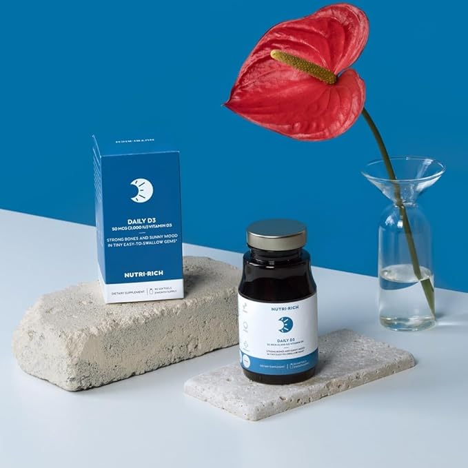 Nutri-Rich Daily Vitamin D3 2,000 IU (50 mcg) Dietary Supplement for Bone, Immune Health Support, Healthy Teeth, Healthy Muscle Function, Gluten Free, Soy Free, Vitamin D 90 Softgels