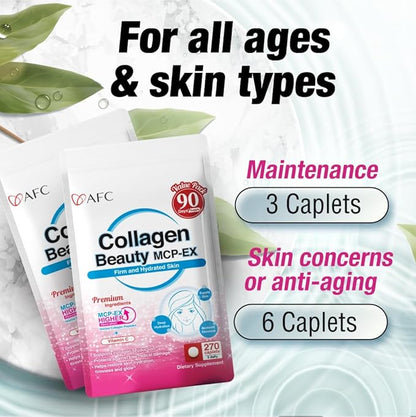 AFC Japan Collagen Beauty MCP-EX with Marine Collagen Peptide, 1.5X Better Absorption Than Other Collagen, for Anti-Aging, Skin, Hair, Nails, Bone and Joints, for Women & Men, 90 Days Supply