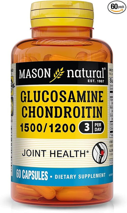 MASON NATURAL Glucosamine Chondroitin 1500/1200 3 Per Day with Vitamin C - Supports Joint Health, Improved Flexibility and Mobility*, 60 Capsules