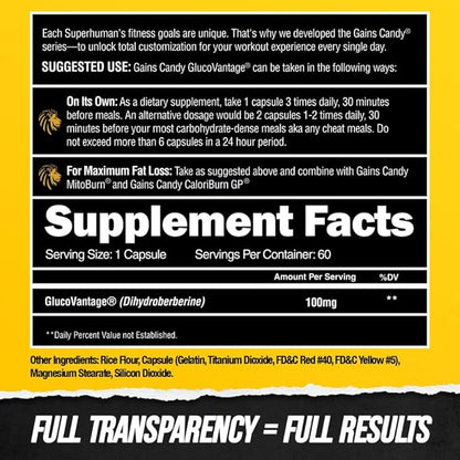 ALPHA LION Gains Candy, Supplement Pills That Support Weight Loss, Muscle Building, Decrease Body Fat, Upgrade Energy & Workout Performance, 60 Capsules (DHB Berberine-GlucoVantage®)