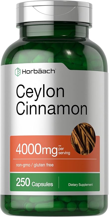Horbaach Ceylon Cinnamon Capsules 4000mg | 250 Count | Non-GMO, Gluten Free