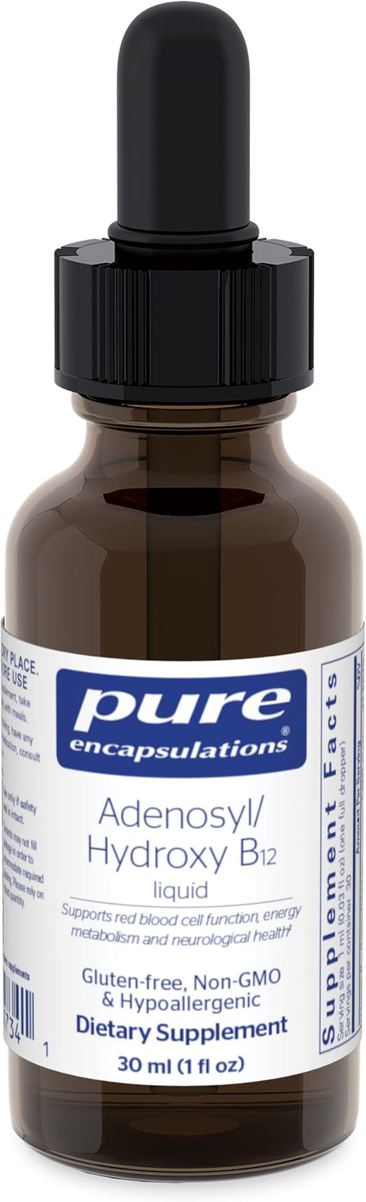 Pure Encapsulations Adenosyl/Hydroxy B12 Liquid 30 mL - Supports Energy Metabolism & Neurological Health* - for Brain Support* - Gluten Free - Vegan - 1 Fl Oz