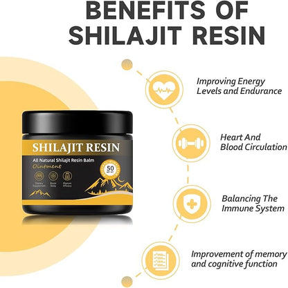 shilajit Resin for Men - Maximum Potency Natural Organic Shilajit Resin in 85+ Trace Minerals, Gold Grade Himalayan Pure Shiljait for Energy,Immune Support, 50 Grams Pack of 2 (6 Months Supply)