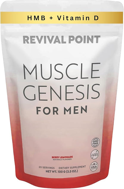 Muscle Genesis HMB and Vitamin D3 Supplement with Clinically Studied myHMB, Calcium and VIT C – 5000mg Per Serving – Promotes Recovery, Lean Muscle Mass, and Healthy Aging in Men