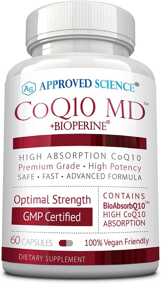 Approved Science® CoQ10 MD - Extra Strength 250mg Pure CoQ10 with BioPerine® for Faster Absorption - Optimal Support – 60 Vegan Capsules