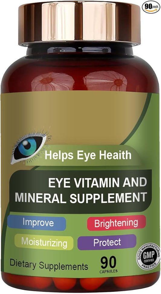 Lutein Eye Vitamin & Mineral Supplement, Zeaxanthin, Supports Eye Strain, Support Eye Health with Vitamins C & E, Vegan Eye Vitamins Supplement - 90 Capsules