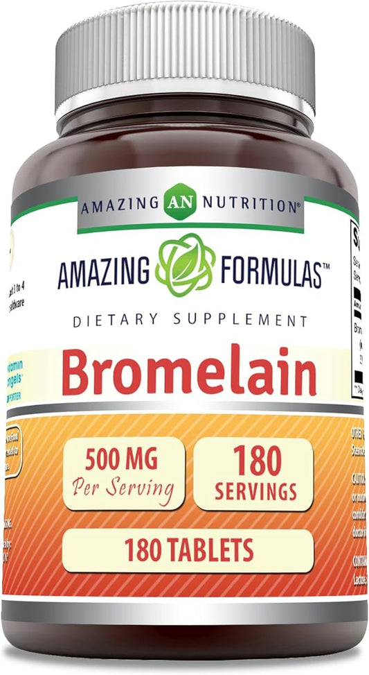 Amazing Formulas Bromelain Supplement | 500 Mg per Serving | 180 Tablets | Non-GMO | Gluten-Free | Made in USA