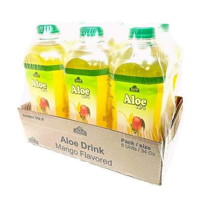 Alfa Vitamins Aloe Vera Drink Original Flavor - Natural Pulp - 34 Ounce - 6 Pack (Mango)