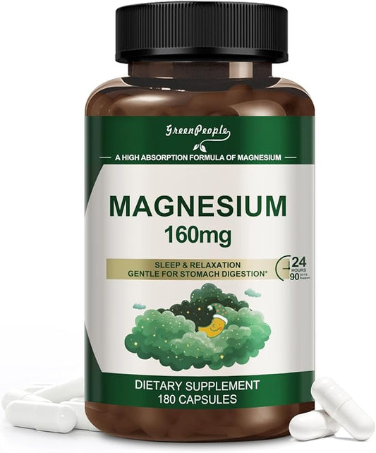 Magnesium Glycinate 800mg Chelated Supplement,160mg Magnesium Per Serving - 99% High Absorption - Supports for Muscle, Joint Health, Heart & Sleep - 180 Veggie Capsules