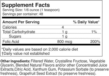 Liquid Folic Acid Supplement – 800 mcg Vitamin B9 per Serving – Berry Flavor, 8 fl oz – Fast Absorption, Prenatal, Heart & Brain Support