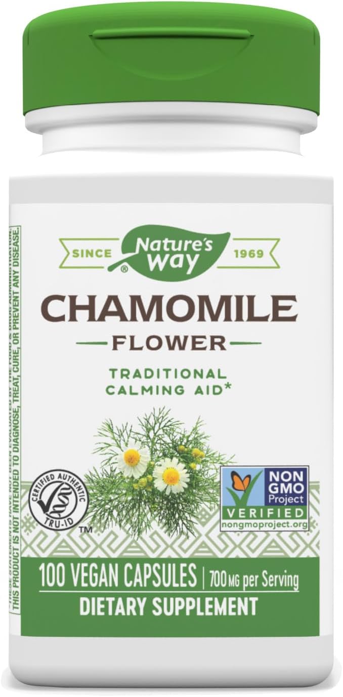 Nature's Way Chamomile Flower - 700 mg per 2-Capsule Serving- Traditional Calming Aid* - Herbal Supplement - Non-GMO Project Verified & Gluten Free - 100 Vegan Capsules
