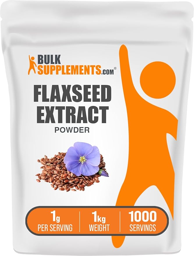 BulkSupplements.com Flaxseed Extract Powder - Omega-3 Supplement, Flaxseed Powder - Vegan & Gluten Free, 1g per Serving, 1kg (2.2 lbs) (Pack of 1)