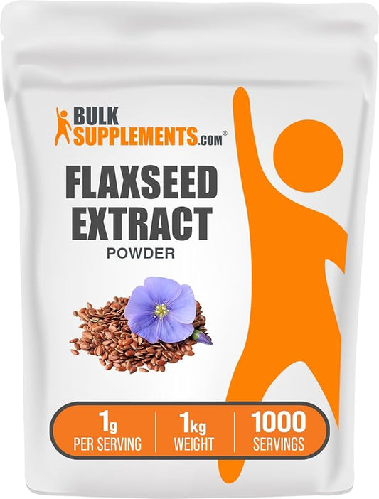 BulkSupplements.com Flaxseed Extract Powder - Omega-3 Supplement, Flaxseed Powder - Vegan & Gluten Free, 1g per Serving, 1kg (2.2 lbs) (Pack of 1)