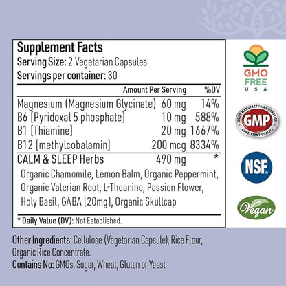 Zen Sleep | Non-Addictive Sleep Aid w/Adrenal Support. Contains Magnesium and Organic Herbs; Chamomile, Lemon Balm, Passion Flower, No melatonin