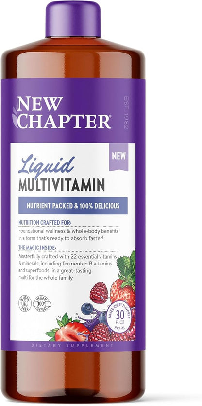 New Chapter Liquid Multivitamin + Mineral Supplement for Whole-Body Benefits, 100% Delicious Multivitamin for Adults, Teens & Kids 2+, Ready to Absorb Faster, Mixed Berry Flavored, 30 oz